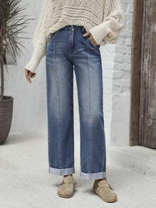 EMERY ROSE Quần Jeans Denim Ống Thẳng Túi Đơn Giản Cho Nữ - Màu xanh lam - Xem 4