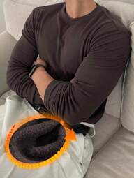 DAZY قميص تي شيرت بسحاب نصفي بلون بني مخملي، خريف