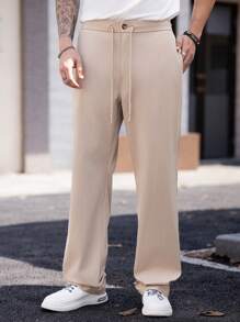 Manfinity VCAY Pantaloni casual dritti con laccetti, tessitura, adatti all'uso quotidiano da uomo