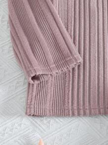 3pcs/Set Teenage Girls Jacquard Vertically Ribbed Long Sleeve Top And Pants Camisole Loungewear Set, Light Pink