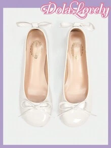 Dola Lovely Round Toe Low Vamp Bow Detail Back Strap Thick Heel Ladies High Heel Shoes For And Vibe And Spring Shoes Spring Break Easter