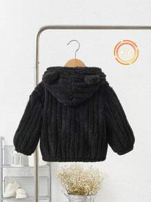 SHEIN Baby Girl Bear Ear Hooded Jacket, Warm Hoodie Cardigan With Long Sleeve, Fall/Winter
