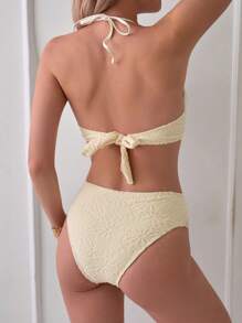 Bộ đồ bơi hai mảnh vải họa tiết trơn màu mùa hè cho nữ - Màu Mù tạt vàng - Xem 2