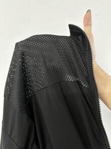 Easithlete Women Solid Color Front Zipper Long Sleeve Simple Sports Jacket, Casual Everyday Wear - Black - View 8