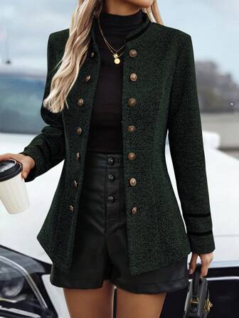 EMERY ROSE Veste décontractée à manches longues avec boutons devant pour femme