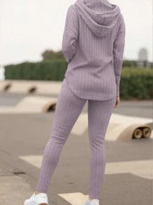 INAWLY 2 件女式休闲连帽上衣和长裤套装 - 淺灰紫 - 查看 2