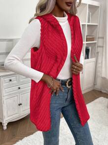 SHEIN LUNE Chaqueta sin mangas casual con capucha y diseño minimalista para uso diario - Rojo violeta - Ver 4