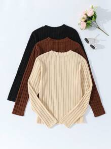 Bộ 3 Áo thun tay dài cổ tròn sọc chải cho bé gái tuổi teen - Nhiều màu - Xem 2