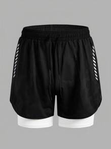 Manfinity Sport Corelite 男友风男士正面扎染拼色印花简约休闲运动短裤 - 黑色 - 查看 1