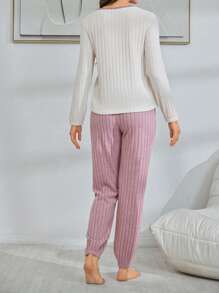 2pcs Soft Fleece Sweet Heart Embroidery Top & Pants Pajama Set, Autumn/Winter  Cozy And Elegant Details, Fall Winter Clothes