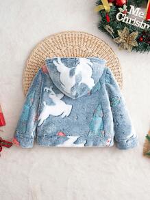Cozy Pixies Baby Boy Cartoon Dinosaur Pattern Round Neck Long Sleeve Button-Up Fleece Thick Jacket For Autumn/Winter, For Christmas - Multicolor - View 2
