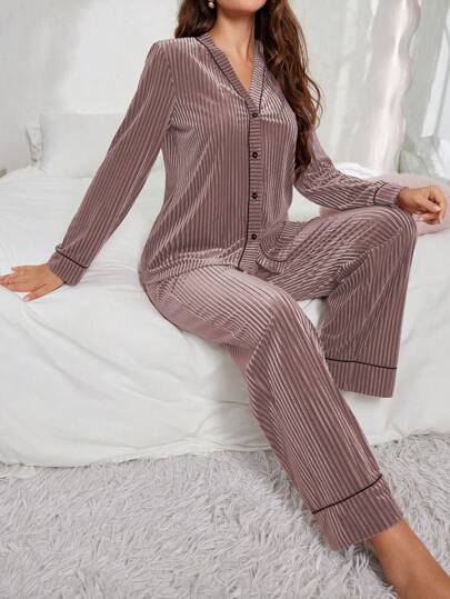 LuxeNights Fluwelen Long Sleeve Cardigan Lounge Pants Women Fluffy Pajama Set Cozy Elegante s, Fall Clothes view 6