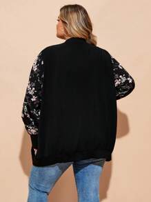 SHEIN CURVE+ Curve Plus Size Flower Printed Zipper Jacket