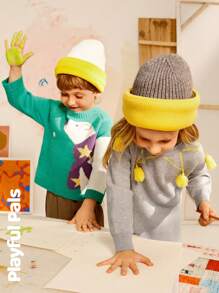 SHEIN 年轻男孩动物图案细节简约圆领长袖休闲毛衣 - 綠色 - 查看 10