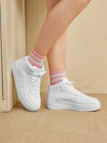 CUCCOO EASI Spring/Fashionable Thick-Soled Height-Increasing Women's Casual Shoes With Front Lace-Up, Waterproof Platform, White Color Sports Shoes Casual Shoes School Supplies Back To School Shoes For Women Sneakers Spring Shoes Easter Trainers