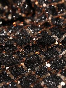SHEIN Clasi Áo cánh dài tay chắp vá sequin thanh lịch thời trang thu đông cho nữ, thích hợp cho tiệc tùng, trang phục dự tiệc ngày lễ, áo dự tiệc cho nữ - màu đen - Xem 4
