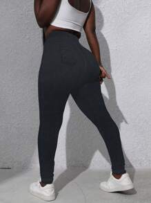 INAWLY Mujeres Leggings de cintura alta de unicolor simple, primavera y otoño