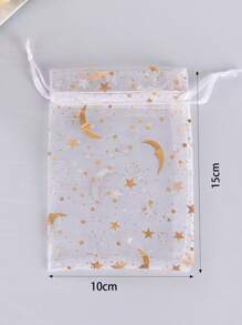 50 个月亮和星星透明礼品包装袋，各种尺寸和颜色适合万圣节、婚礼、派对、旅行、生日、周年纪念日抽绳欧根纱袋圣诞礼品包装袋储物袋，用于珠宝、糖果、文具和其他小物品。也适用于装饰、水果包装和防虫储存。适合派对和用餐场合，颜色和款式随机圣诞节适合节日送礼 - 彩色 - 查看 11
