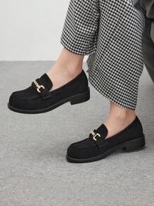 CUCCOO BIZCHIC 女士金属链装饰休闲平底乐福鞋 - 黑色 - 查看 1