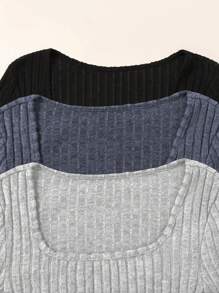 SHEIN LUNE Conjunto de body liso de color liso y textura acanalada para mujer, ideal para otoño