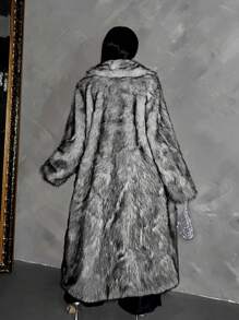 Maweii 大码冬季时尚蓬松长外套 - 灰色 - 查看 2