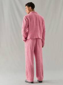 Manfinity VCAY 2pcs Young Men Casual Woven Plaid Loose Fit Open Front Long Sleeve Jacket And Elastic Waist Pants Suit Set