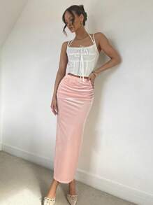 Calvaya Velvet Pleated Skirt, Elegant For Women