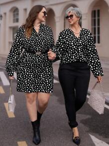 EMERY ROSE 大码女式冬季休闲印花缺口领长袖衬衫 - 彩色 - 查看 3