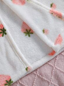 SHEIN Explorewe 青少年女孩休闲草莓印花长袖连帽毛绒睡袍家居服 - 彩色 - 查看 6