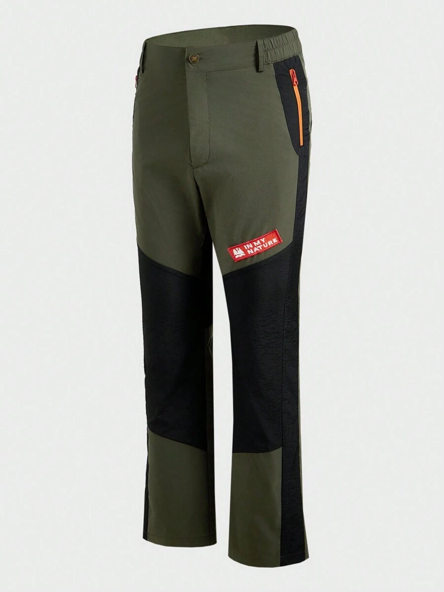 In My Nature Pantalones largos informales deportivos y al aire libre para hombres con bloques de color y parche con letras