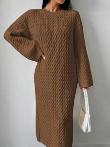 Chiquease Váy len dệt kim xoắn thời trang dành cho nữ mùa thu/đông - Cà phê nâu - Xem 6