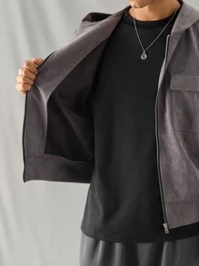 Manfinity VCAY Young Men's Casual Long Sleeve Zip-Up Hooded Sweatshirt, Fashionable And Relaxed, For Fall Winter