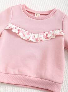 Cozy Pixies 2pcs Baby Girl Leopard Print Round Neck Ruffle Hem Long Sleeve Pullover Sweatshirt Clothing Set Graphic Chic Outfits For Autumn/Winter