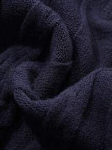 DAZY Solid Color Loose Fit Long Sleeve Turndown Collar Zipper Twist Rope Women Sweater,Fall Women Clothes - Navy Blue - View 7