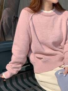 DAZY Maglione casual da donna con collo rotondo, a blocchi di colore, maniche lunghe, adatto per autunno/inverno