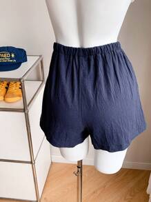 Comfortcana Solid Knot Waist Wide Leg Shorts - Navy Blue - View 2