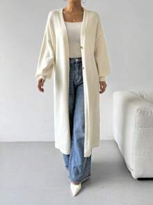 Firerie 秋冬优雅蓬松杏色超长针织开衫、休闲家居长外套 - 杏色 - 查看 2