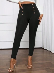 SHEIN Lady Autumn And WinterCasualElegantWorkButton FrontWomen Leggings