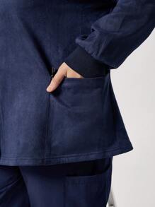 TaskEZ معطف زي السكرب ذو أكمام طويلة وجيب أمامي وأزرار أمامية وياقة مستديرة، باللون الأحادي، سايز كبير