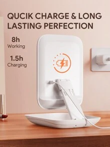 JMMO LED Makeup Mirror Vanity With Storage Stand & 3 Color Lights,Rechargeable Lighted Makeup Mirror,Adjustable Stand & Touch Screen,Beauty & Personal Care Necessary Instruments - White - View 4