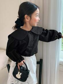 Dazy Kids 年轻女孩纯色前扣长袖休闲上衣，日常穿着