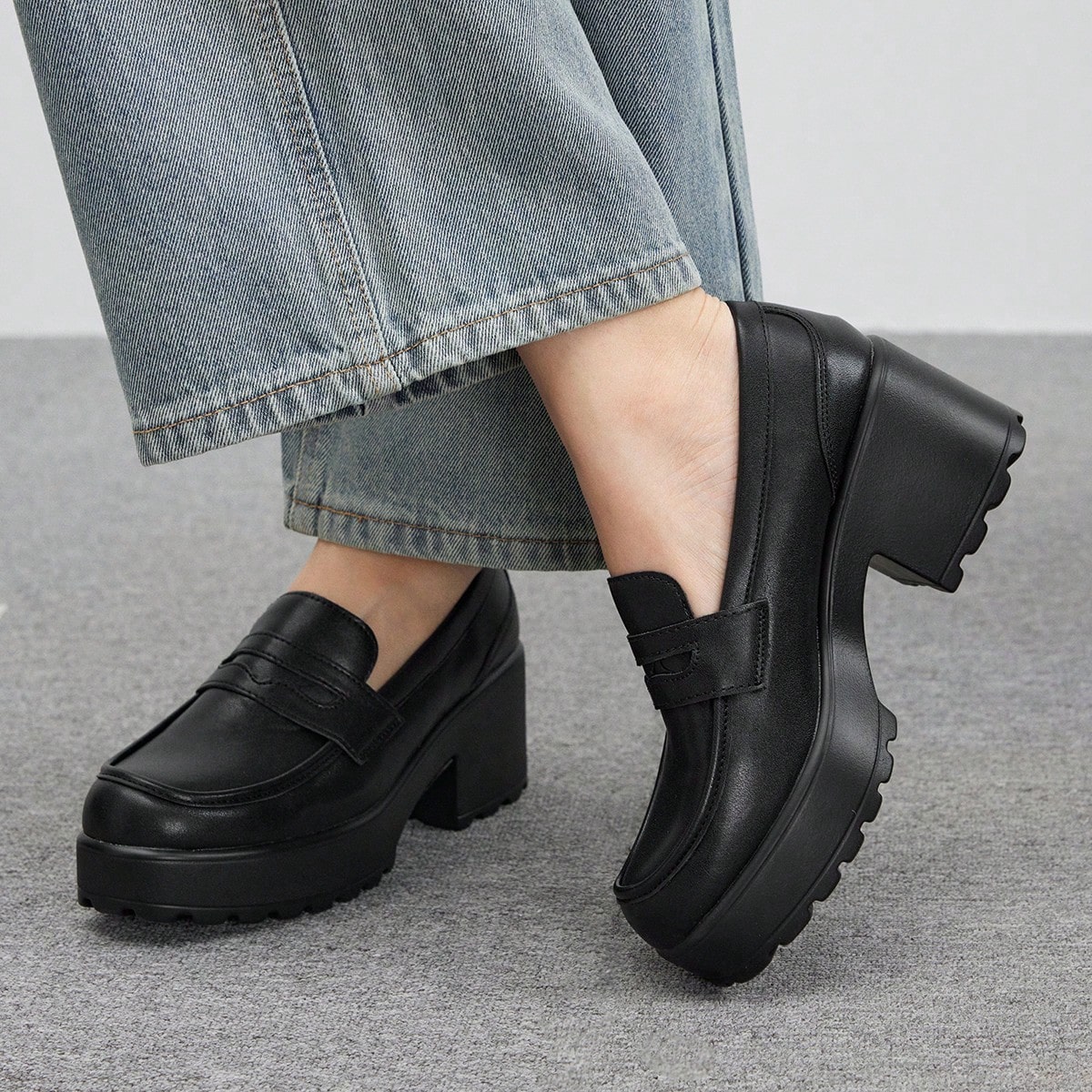 Mocasines negros con plataforma de moda para mujeres, casuales/para ir al trabajo/para viajar, para Año Nuevo, Día de San Valentín