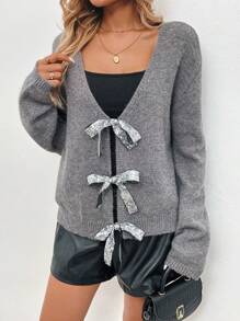 SHEIN Clasi Cárdigan suelto con abertura frontal y lazo para mujer