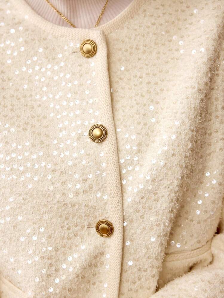 SEQUINS SINGLE BREASTED PLACKET COAT