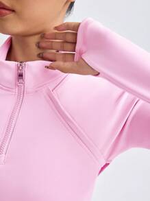 SHEIN Sovereign Charm Váy thể thao nữ tay dài có thể tháo rời, cổ đứng, váy tập yoga có quần bó, túi, phù hợp để chạy bộ, tập yoga, thể dục, quần đùi thường ngày ngoài trời, có lỗ xỏ ngón tay cái Váy quần vợt thể thao - Hồng - Xem 8