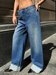 Forever 21 女士牛仔裤 裤子 街头服饰 女士小码女裤 冬季裤子 女士宽松裤子 秋季女士服装 秋季裤子 女士工装裤 - 藍色 - 查看 5