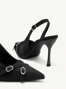 CUCCOO CHICEST Modne i eleganckie czarne szpilki z klamrą ze strasami i szpiczastym noskiem, z wycięciem na szpilce, na imprezę, na Boże Narodzenie i Nowy Rok, świąteczna atmosfera, jesień i zima