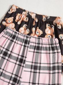 4pcs Girls Pajamas Set Heart Plaid Bear Print Minimalist Fashion Cute Print Long Sleeve Pants - Multicolor - View 4