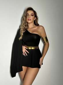 Women's Sequin Embellished Off-Shoulder Costume Dress (Dress, Sleeve, Belt) - Black - View 1