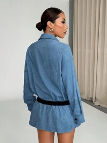 Flirla College Stil offene Front Kleid für Damen mit Mehreren Taschen